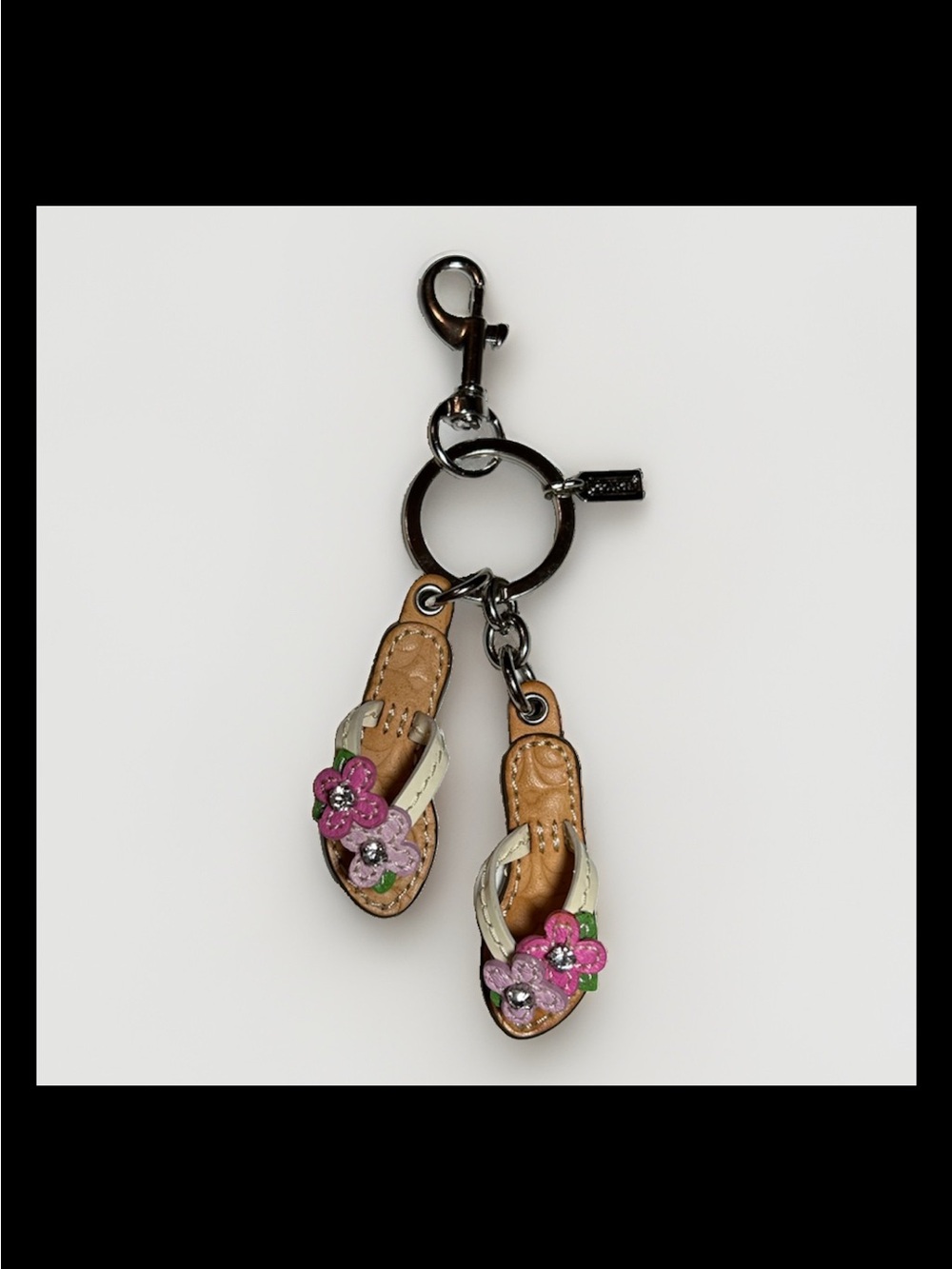 Coach Double Flip-Flop Leather Sandals, Rhinestones, Charm, 2006-Style: (#92186)